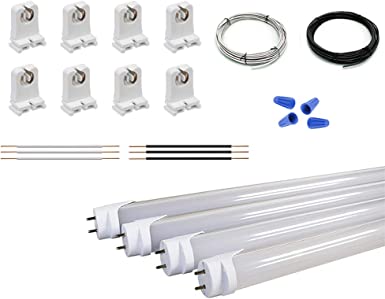 Orilis 4 Light Fluorescent to LED Retrofit Conversion Upgrade Kit - (8) Non Shunted Lamp Holders, (4) 4 Ft 24W 5000K LED T8 Tubes, (2) Connectors, (4) Wire Nuts, Solid Copper Wires
