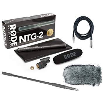 Rode NTG-2 Dual Powered Condenser Microphone w/Handheld Boom Pole, Rode Deadcat, and Mic Cable