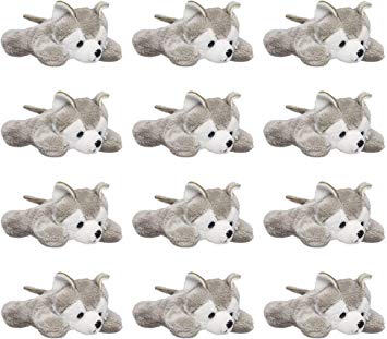 Wildlife Tree 12 Pack Wolf Husky Mini 4 Inch Small Stuffed Animals, Bulk Bundle Zoo Animal Toys, Forest Party Favors for Kids