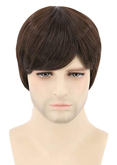 Topcosplay Mens Wig Short Brown for Beatles Britpop Wig Halloween Costume Wigs