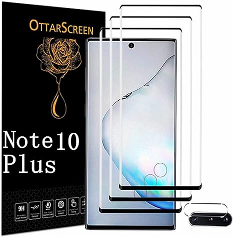 OttarScreen Galaxy Note 10 Plus Screen Protector, 3 Pack Tempered Glass Screen Protector, 1 Pack Camera Lens Protector, Compatible Fingerprint, 3D Glass 9H Hardness Tempered Glass Screen Protector for Samsung Galaxy Note 10 Plus【3 1 Pack 】