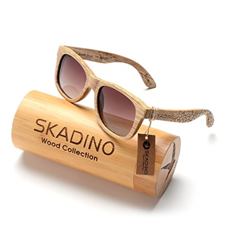 SKADINO Wayfarer Wood Sunglasses with Polarized Lenses-Handmade Floating Wooden Shades for Men & Women