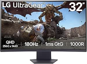 LG Electronics 32GS60QX-B.AEUQ UltraGear™ Curved QHD Gaming VA-Monitor 32" (80cm), 2560 x 1440, 16:9, 1ms GtG, 180 Hz, HDR10, 300 cd/m² Helligkeit (typ.), AMD FreeSync™, Dynamic Action Sync™ - Schwarz