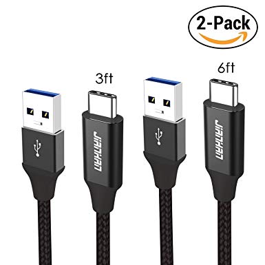 USB Type C Cable 3.0,JianHan 2Pack 3ft 6ft USB C Cable Fast Charging Type C Charger Cord for Samsung Galaxy S9,S9 Plus,S8,S8 Plus,Note 8,Note 7,LG G6 G5 V20 V30,OnePlus 5 3T 2,Google Pixel 2XL (Black)