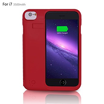 YHhao 3500mAh iPhone 7 Battery Case, Portable Charger for iPhone 7 4.7", Extended Battery Pack Power Cases, Backup External Protective Charger Case with Kick Stand for iPhone 7, Red