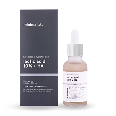 Minimalist Lactic Acid 10% + Hyaluronic Acid Face Serum, 30ml - Exfoliates & Hydrates Skin