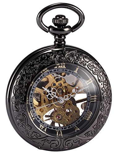 AMPM24 Mens Steampunk Skeleton Mechanical Copper Open Face Retro Pendant Pocket Watch Gift WPK164