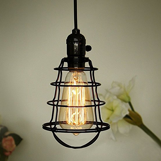 COOLWEST Mini Vintage Edison Hanging Caged Pendant Light Fixture,Adjustable Black Cord For Home Kitchen Lighting