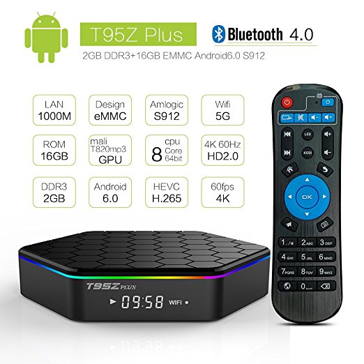 U2C T95Z Plus Android 6.0 Smart TV Box Amlogic S912 Octa-core 2GB 16GB LAN 10/100M/1000M with Fully Loaded Unlocked Kodi 16.1 HD 4K Set Top Box 3D Streaming Media Players