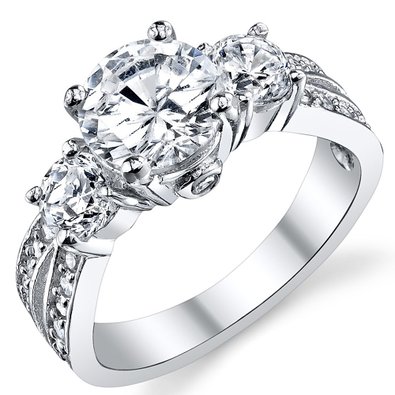 1.50 Carat Round Cubic Zirconia " Past, Present, Future" Sterling Silver 925 Wedding Engagement Ring