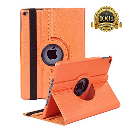 New iPad 9.7 inch 2018 2017/ iPad Air Case - 360 Degree Rotating Stand Smart Cover Case with Auto Sleep Wake for Apple iPad 9.7" (6th Gen, 5th Gen)/iPad Air(Orange)