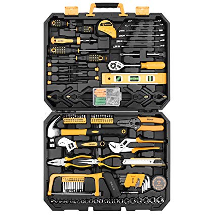 DEKOPRO 168pcs Socket Wrench Auto Repair Tool Combination Package Mixed Tool Set Hand Tool Kit with Plastic Toolbox Storage Case (168PCS)
