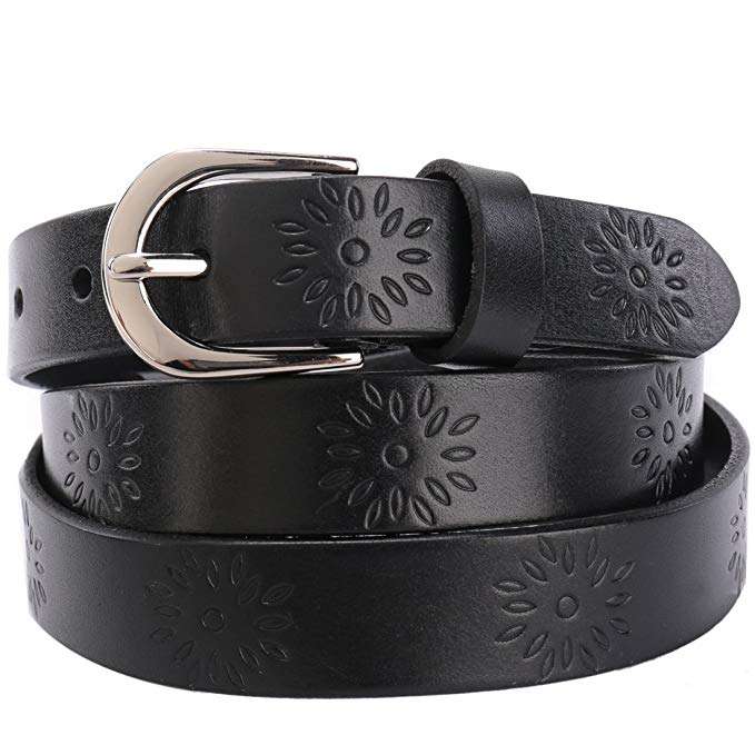 Belts for Women Full Grain Leather 22MM Strap with Flower Fashion Design Beltox