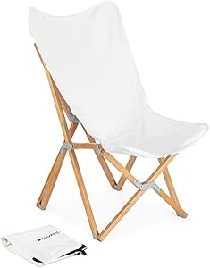 Navaris Silla Plegable para Exteriores - Asiento de Madera con Funda de Lona con Bolsa - Silla portátil para Playa jardín Camping Exterior - Beis