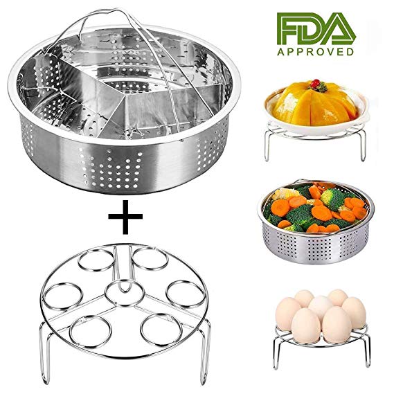 Instant Pot Accessories Steamer Basket with Egg Steamer Rack, Divider, Fits Instant Pot 5,6,8 qt Pressure Cooker, Stainless Steel, 3 Pcs Set