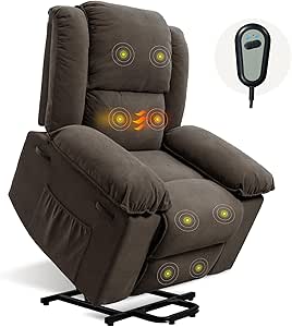 FLEXISPOT XL2 Power Lift Recliner Chair for Elderly, Electric Lift Recliner Chair for Adults with Massage and Heat, Fabric Lift Chair Sofa with 2 Side Pockets for Living Room Bedroom(Brown)