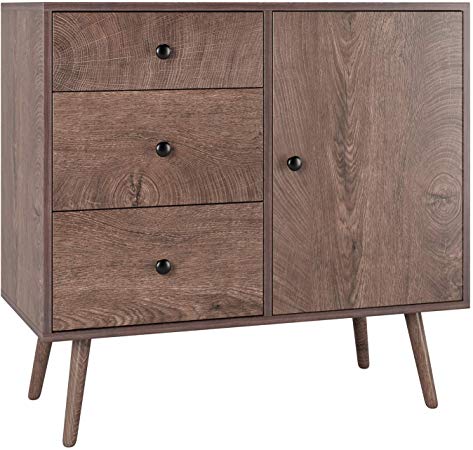 HOMFA Wide Dresser with 3 Drawer Chest and 1 Side Cabinet, 31L inch End Table Nightstand, File Storage Organizer Shelves, Accent Wood Frame Home Office, Light Wood Grain