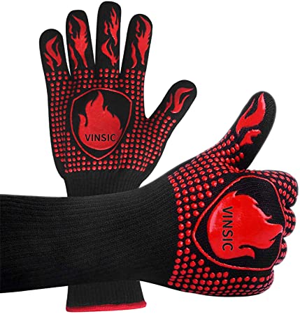 Vinsic Heat Resistant Gloves, BBQ Gloves Grilling Gloves - 1472℉ Extreme Heat Resistant, Oven Gloves Silicone - Cooking Gloves for Grilling, BBQ, Baking, Welding (A Pair)