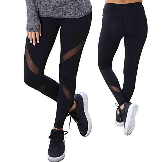 Kiwi-Rata Women Sports Mesh Trouser Gym Workout Fitness Capris Yoga Pant Legging