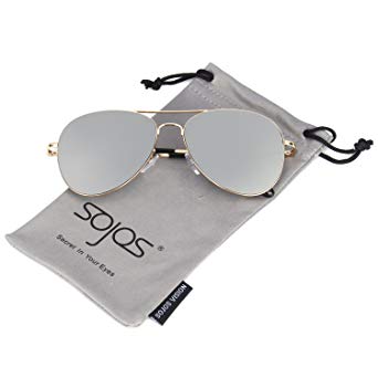 SojoS Aviator Mirrored Flat Lens Sunglasses Metal Frame with Spring Hinges SJ1030