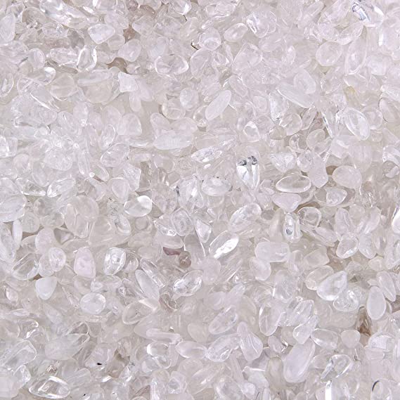 TGS Gems 5-10mm Each Clear Quartz Crystal Tumbled Chips Irregular Shaped Stones, 3lbs Bulk Bag of Crushed Healing Crystal Stones - Polished Pebbles for Decorating Succulent Planters, Fairy Gardens