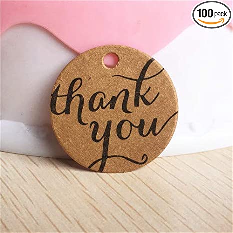 100Pcs Kraft Paper Gift Tags with Jute Twine,Thank You Tags,Round Shaped DIY Hang Tags (Thank you1)