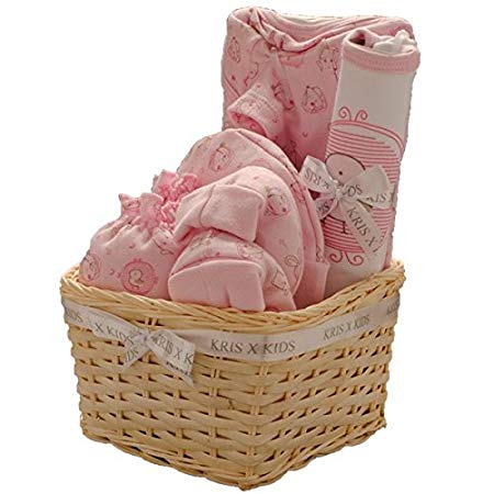 Baby Gift Set - Kris X Kids 6 Piece Luxury Basket Gift Set - Pink