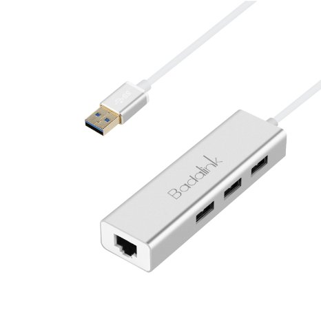 USB 3.0 Hub - Badalink Premium 3 Port Aluminum USB 3.0 with RJ45 10/100/1000 Gigabit Ethernet Adapter Converter LAN Adapter for Apple Macbook Pro Air, iMac, Mac Mini, ChromeBook Pixel, Surface Pro