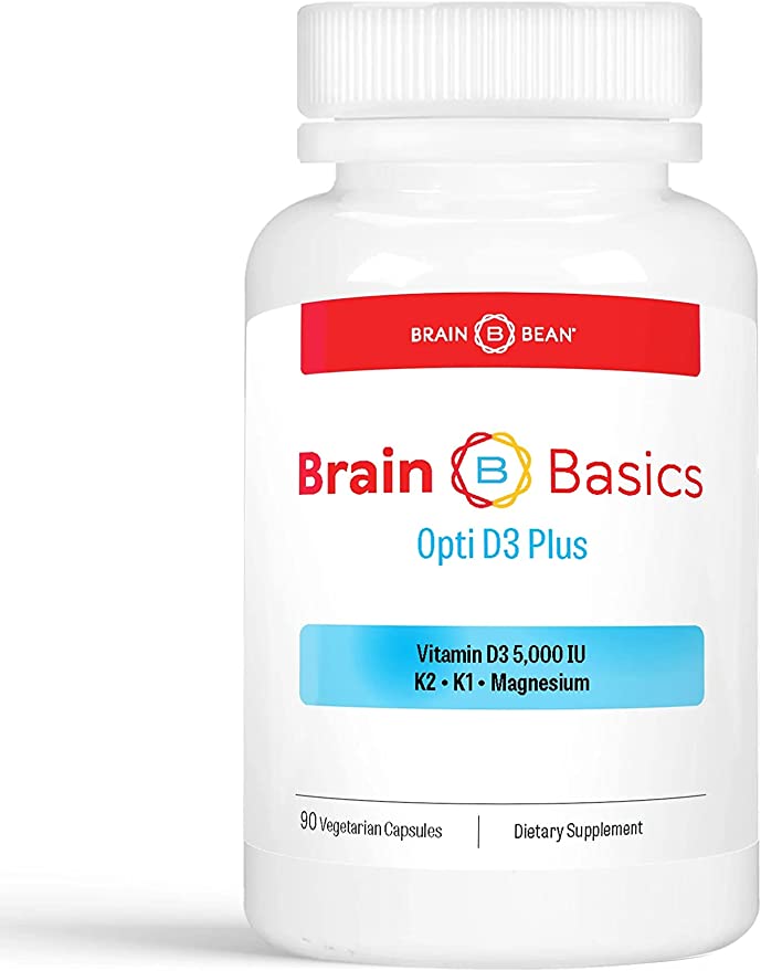 Brain Basics Opti D3 Plus | Vitamin D3 K2 5,000IU, Vitamin K1, and Magnesium | 90 Servings