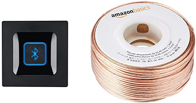 Logitech Bluetooth Receiver/Bluetooth Audio Adapter & AmazonBasics 16-Gauge Speaker Wire 1.3 mm² - 30.48 m (100 feet)