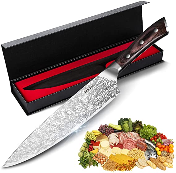 Chef Knife 8 inch, HOKEKI Pro Kitchen Chopping Knife Stainless Steel Meat Vegetables Fruit Chef's Knives with Ergonomic Wood Handle, Gift Box