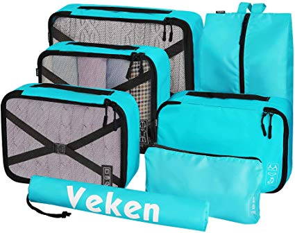 Veken 7 Set Packing Cubes, Travel Organizers Accessories with Laundry Bag & Shoe Bag