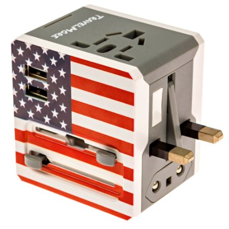 All In One Universal Travel Adapter With 2 USB Ports - Can Be Used As US Adapter UK Adapter European Adapter Australian Adapter and Universal Plug Adapter for 150 International Countries Worldwide