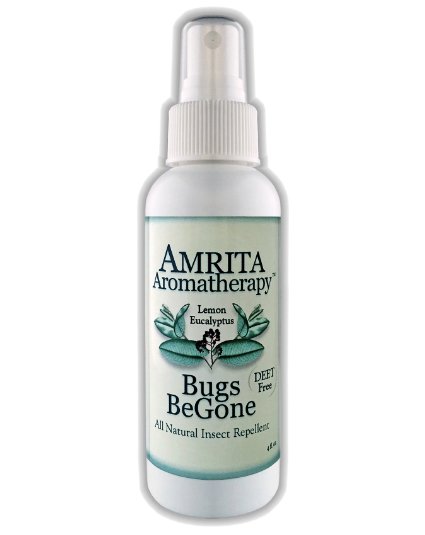 Amrita Aromatherapy Bugs BeGone - Lemon Eucalyptus Essential Oil DEET-Free Natural Insect Repellent and Non-Toxic Bug Spray Mosquito Flea Tick and Chigger Deterrent 120 Milliliter Pump Spray