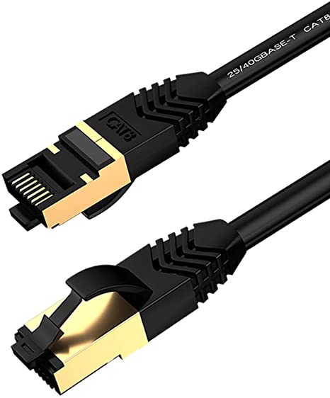 Cat8 Ethernet Cable 3ft 2 Pack, Upgrad Black Nylon Clip with 2 Gold Plated RJ45 Connectors, High Speed (2000MHz/40Gbps) Waterproof LAN Patch Cable with PoE Support for Server and modem (3 feet, Black)