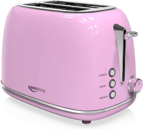 2-Slice Toasters Stainless Steel Retro Toaster with Extra Wide Slots (Pink)