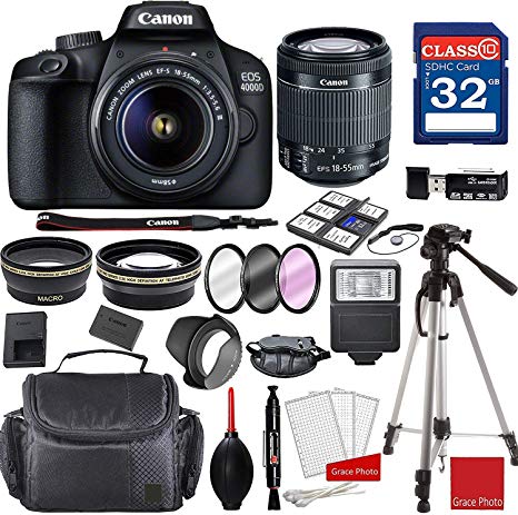 Canon EOS 4000D / Rebel T100 DSLR Camera with 18-55mm f/3.5-5.6 III   Professional Accessory Bundle