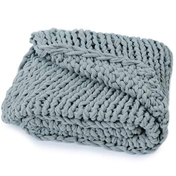 Cheer Collection Chunky Cable Knit Throw Blanket | Ultra Plush and Soft 100% Acrylic Accent Throw - 50 x 60 inches, Gray
