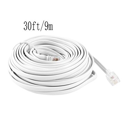 RilexAwhile White Male RJ11 to male RJ11 6P4C Modular Telephone Extenstion Lead Cable Cord 9M 30ft