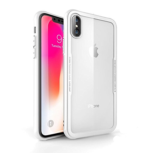 iPhone X Case, Ultra Thin Hybrid Protect Cover, Soft Grip Shock Absorption Back-Transparent Tempered Glass Bumper with Air Cushion Technology for Apple iPhone X (2017)