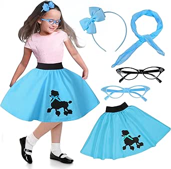 FAYBOX Poodle Skirt for Girls 50s Costume Accessory 100 Days of School Costume for Kids Halloween Costume