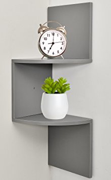 Greenco Zigzag 2 Tier Corner Floating Shelves, Gray Finish.