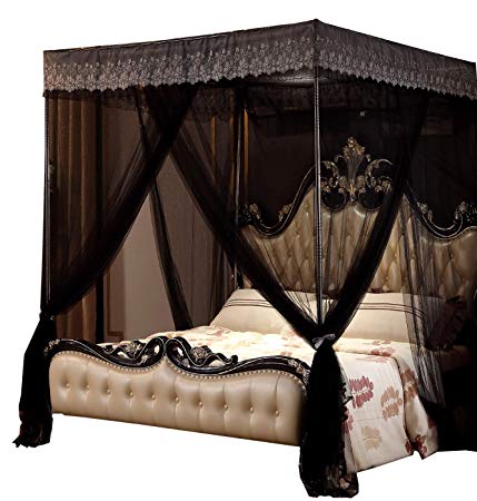Nattey Red Luxury 4 Post Bed Curtain Canopy Netting Queen California King Size (Full, Black)