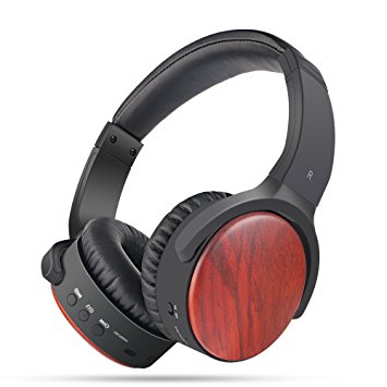 ANCDEEP Wood Active Noise Cancelling Wireless Headphones, Lightweight On-ear Bluetooth Headsets with Built-in Mic and Volume Control (Rosewood)
