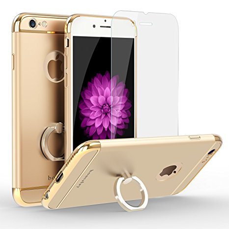 iPhone 6 plus case,bonsalay 3 in 1 Ultra Thin and Slim Design Built-in Kickstand Coated Premium Non Slip Surface Shockproof Metal For iPhone 6 Plus and iPhone 6S Plus(5.5'')-Gold