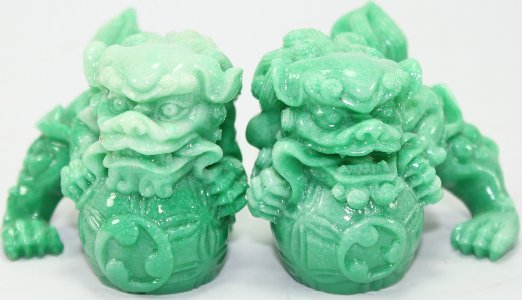 Feng Shui Pair of 2" Green Fu Foo Dogs Guardian Lion Wealth Protection Statue Figurine Paperweights Housewarming Congratulatory Gift US Seller