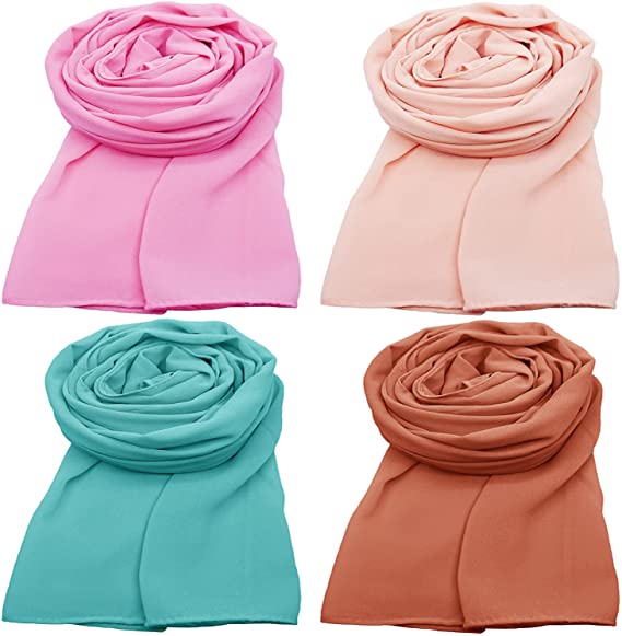 4 Pcs Women Scarf Soft Chiffon Shawl Wrap Scarf for All Season Multicolor