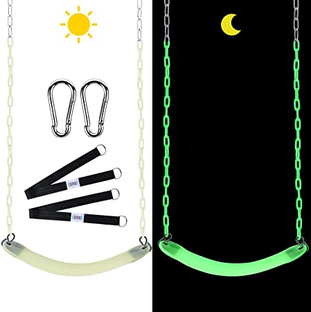 Noctilucent Swings Seat with 66" Chain Plastic Coated Tree Swing Straps Mounting Caribiners Complete Swing Set Accessories Outdoor Tree Swing