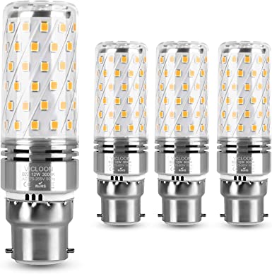 Vicloon B22 LED Corn Bulbs, 4 Pcs B22 LED Light Bulbs 12W Equivalent to 100W Halogen Bulbs, 3000K Warm White, 1400lm No Flicker No Dimmable, AC 175-265V