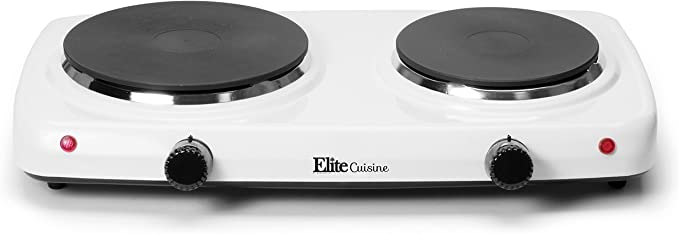 Elite Gourmet Countertop Electric Hot Burner, Temperature Controls, Power Indicator Lights, Easy to Clean, 1400 Watts, White